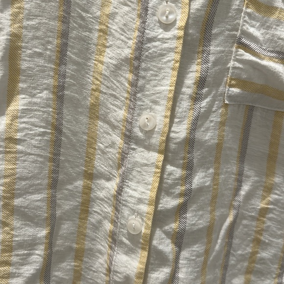 LOVE NOTES BRAND WOMANS COLLAR BUTTON DOWN YELLOW GRAY STRIPED LONG SLEEVE LONG - Picture 9 of 9